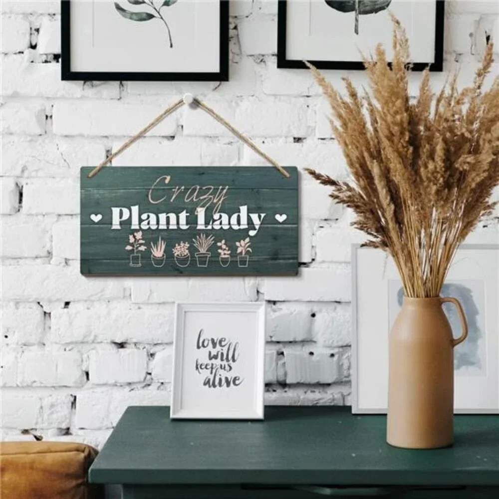 Heuhuww Plant Lover Gifts,Crazy Plant Lady Wood Sign 6x12 Inch Funny Garden
